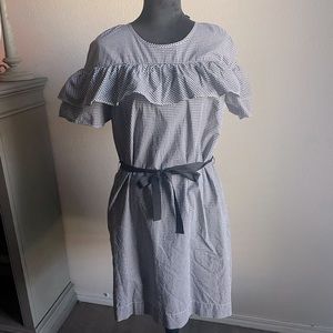 J Crew Black and White Gingham Belted Ruffle Dress 12T